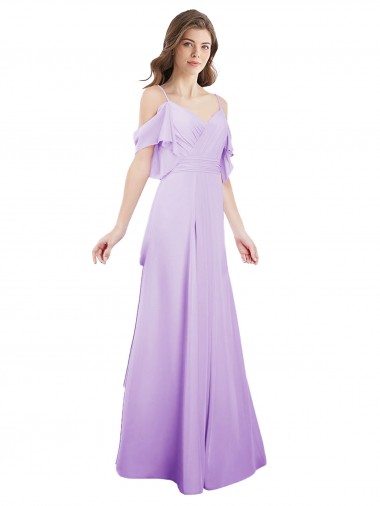 Long Lilac Cold Shoulder A-Line Formal Dress / Bridesmaid Dress Leeds