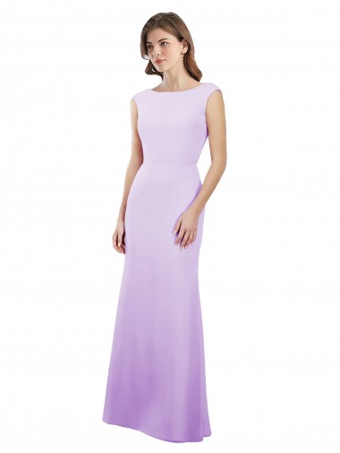 Long Lilac Cap Sleeves Column Open Back Bridesmaid Dress Leeds