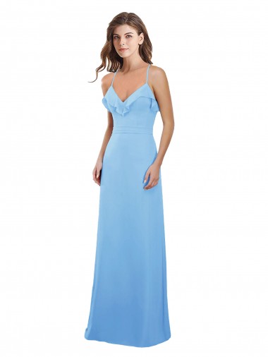 Long Periwinkle Sleeveless A-Line Keyhole Back Bridesmaid Dress Leeds