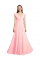 Long Pink Cap Sleeves A-Line V-Back Bridesmaid Dress / Evening Gowns Leeds