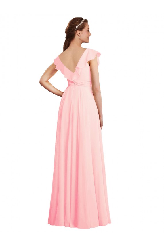 Long Pink Cap Sleeves A-Line V-Back Bridesmaid Dress / Evening Gowns Leeds