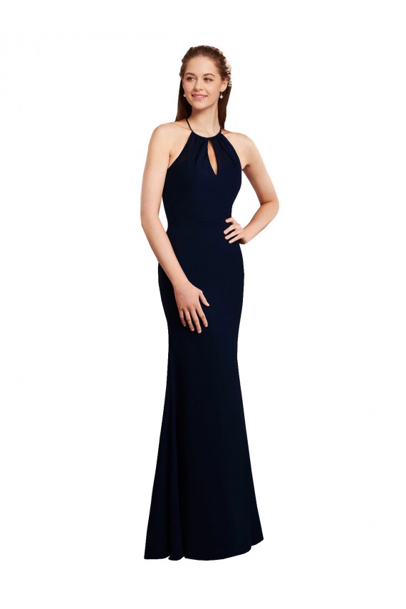 Long Dark Navy Sleeveless Mermaid Open Back Bridesmaid Dress Leeds