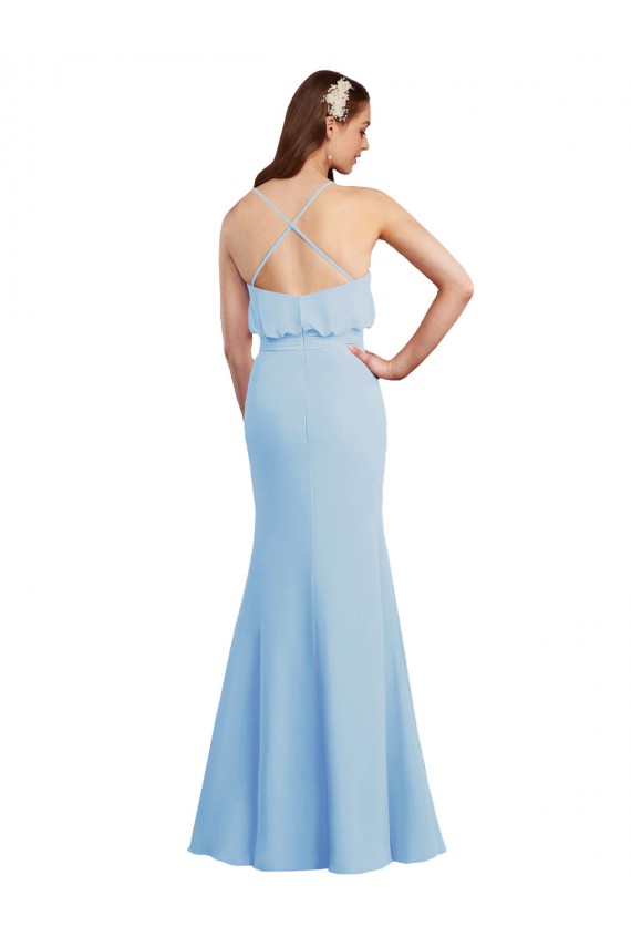 Long Light Sky Blue Sleeveless Mermaid Open Back Bridesmaid Dress Leeds