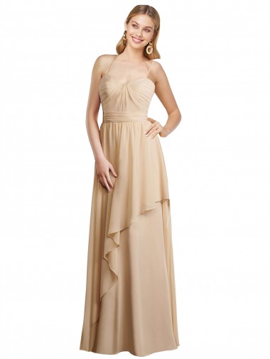 Long Champagne Sleeveless A-Line Open Back Bridesmaid Dress Leeds