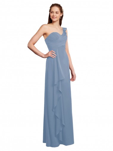 Long Dusty Blue Sleeveless A-Line Formal Dress / Bridesmaid Dress Leeds