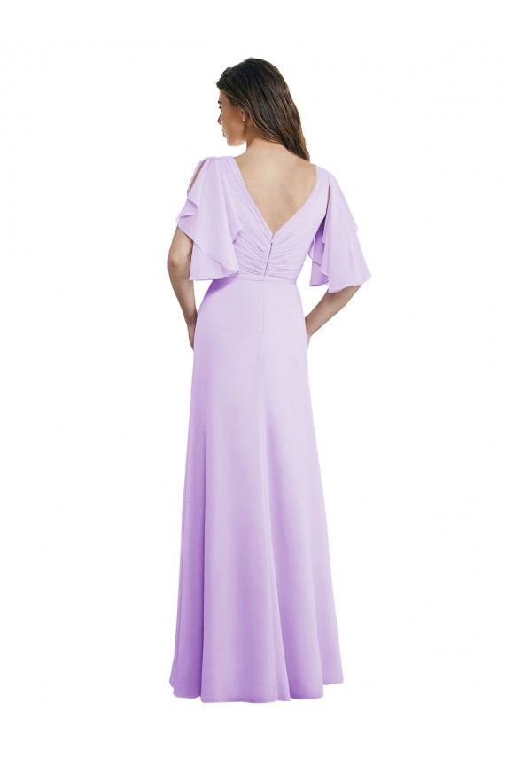 Long Lilac Split Sleeves A-Line V-Back Bridesmaid Dress Leeds
