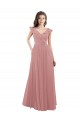 Long Dusty Pink Cap Sleeves A-Line V-Back Bridesmaid Dress Leeds