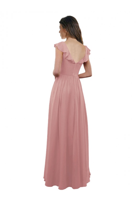 Long Dusty Pink Cap Sleeves A-Line V-Back Bridesmaid Dress Leeds