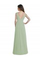 Long Smoke Green Sleeveless A-Line V-Back Formal Dress / Bridesmaid Dress Leeds