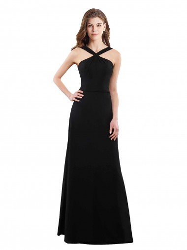 Long Black Sleeveless A-Line Open Back Bridesmaid Dress Leeds