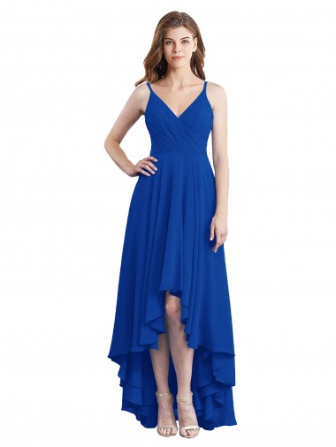Long Royal Blue Sleeveless A-Line Open Back High Low Bridesmaid Dress Leeds