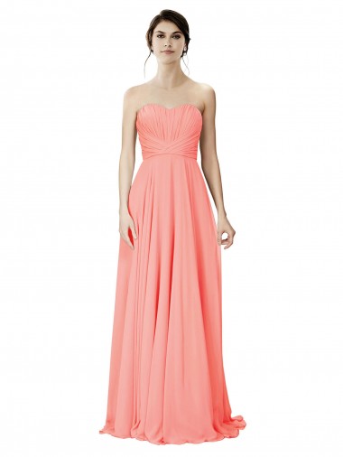 Long Peach Sleeveless A-Line Bridesmaid Dress Leeds