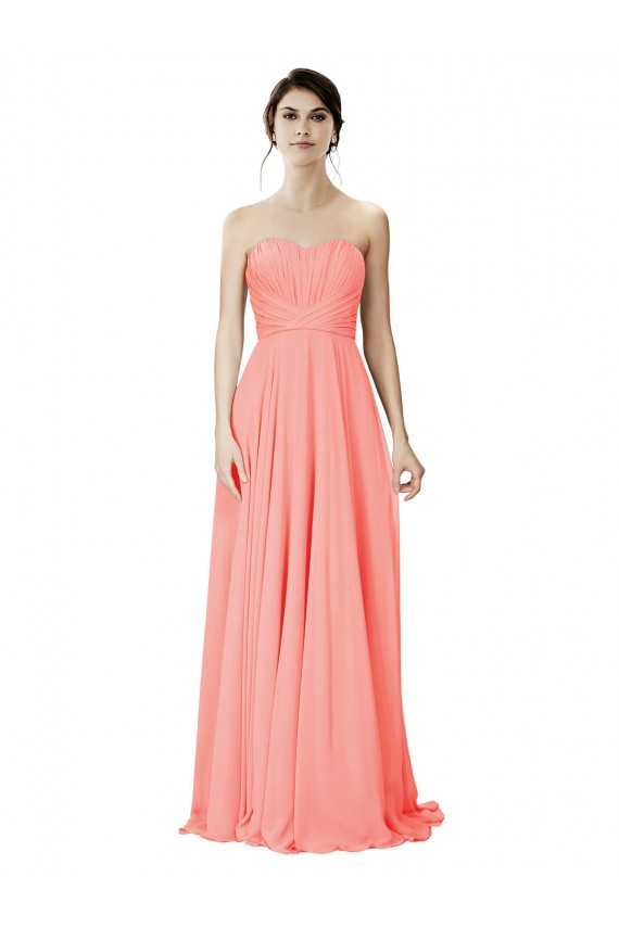 Long Peach Sleeveless A-Line Bridesmaid Dress Leeds