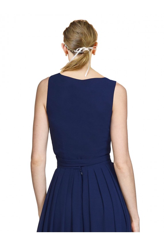 Long Dark Navy Sleeveless A-Line Wedding Party Dress Leeds