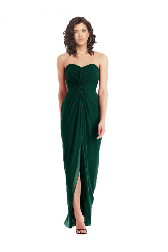 Long Ever Green Sleeveless A-Line Low Back Front Slit Bridesmaid Dress Leeds