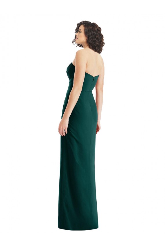Long Ever Green Sleeveless A-Line Low Back Front Slit Bridesmaid Dress Leeds