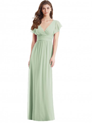 Long Sage Flutter Sleeves Trumpet Open Back Bridesmaid Dress Leeds