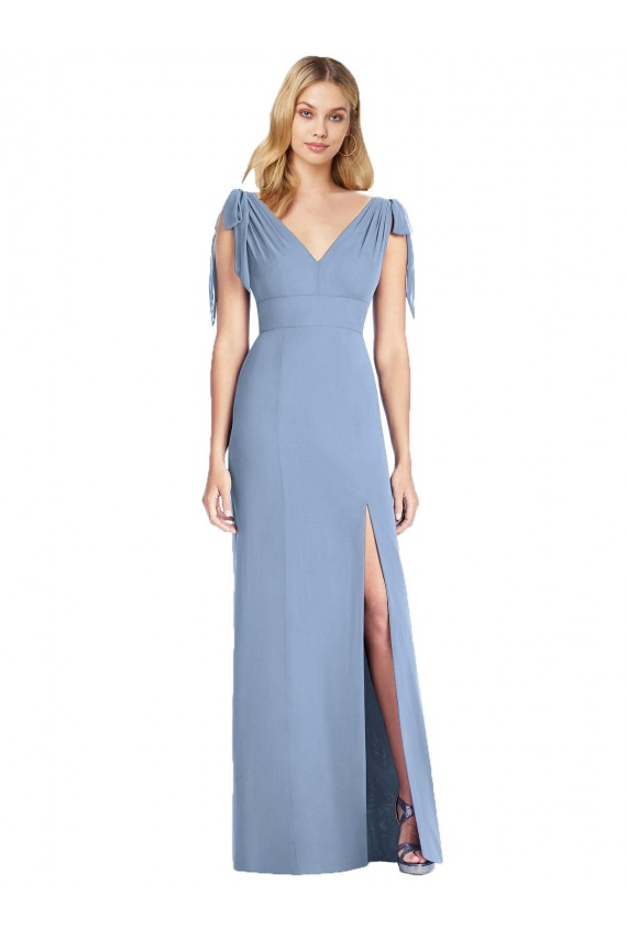Long Dusty Blue Sleeveless Mermaid V-Back Bridesmaid Dress Leeds