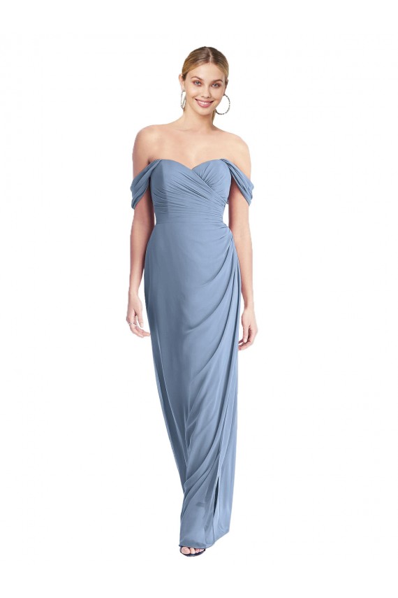 Long Dusty Blue Sleeveless Mermaid Low Back Semi Formal Evening Dress / Bridesmaid Dress Leeds