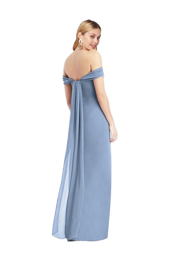 Long Dusty Blue Sleeveless Mermaid Low Back Semi Formal Evening Dress / Bridesmaid Dress Leeds