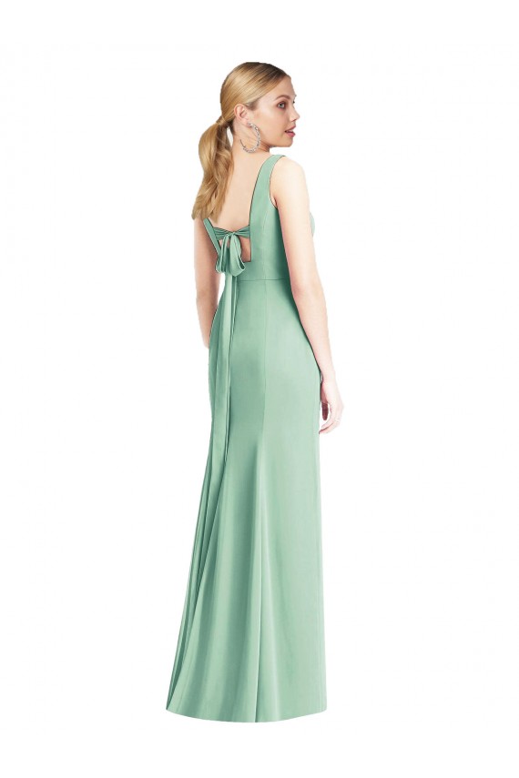 Long Mint Green Sleeveless Trumpet Tie Back Bridesmaid Dress Leeds