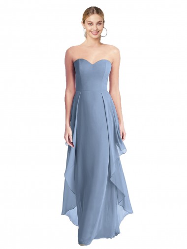 Long Dusty Blue Sleeveless A-Line Chiffon Formal Dress / Bridesmaid Dress Leeds