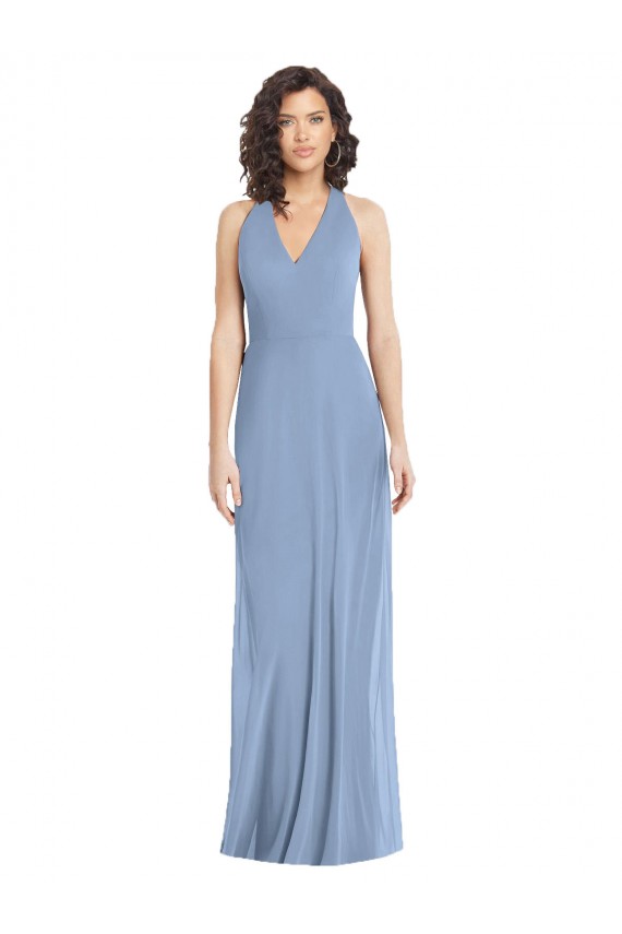 Long Dusty Blue Sleeveless Trumpet Open Back Formal Evening Gown / Bridesmaid Dress Leeds