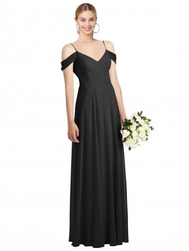 Long Black Cold Shoulder A-Line Semi Formal Evening Dress / Bridesmaid Dress Leeds