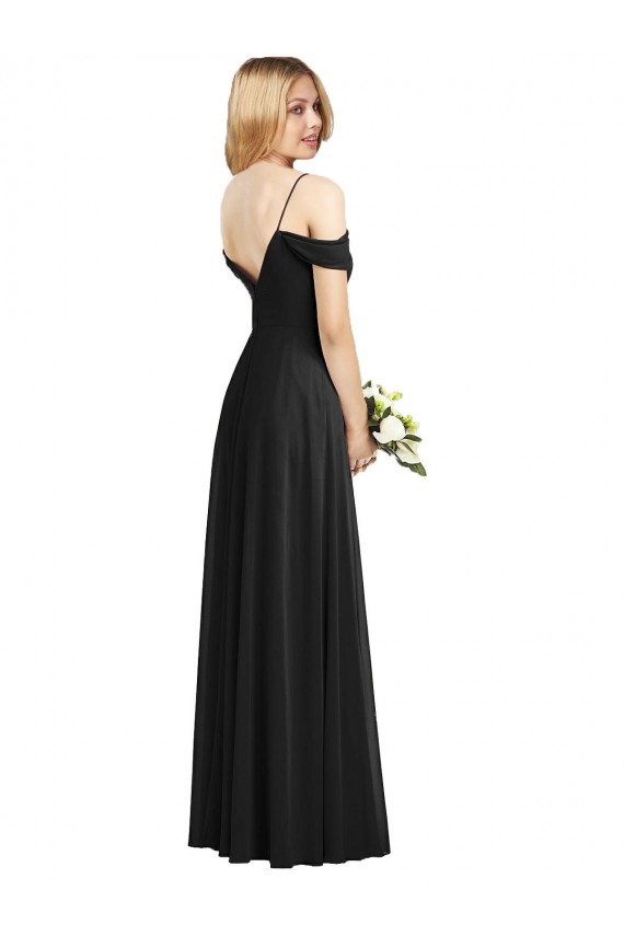 Long Black Cold Shoulder A-Line Semi Formal Evening Dress / Bridesmaid Dress Leeds