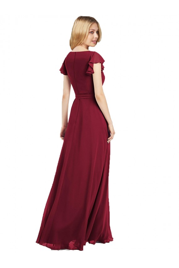 Long Royal Blue Flutter Sleeves A-Line Bridesmaid Dress Leeds