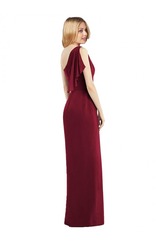 Long Olive Green Sleeveless Trumpet Draped Front Slit Bridesmaid Dress Leeds