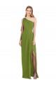 Long Olive Green Sleeveless Trumpet Draped Front Slit Bridesmaid Dress Leeds