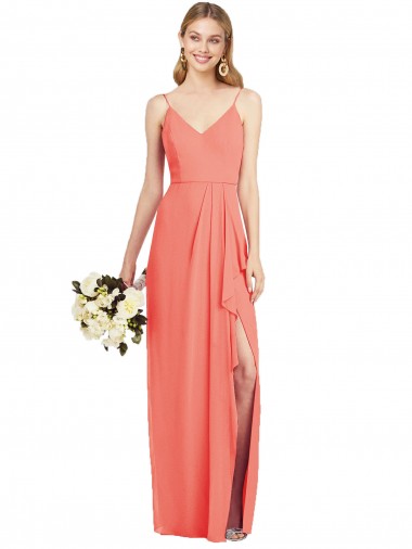 Long Coral Sleeveless Trumpet Formal Dress / Bridesmaid Dress Leeds
