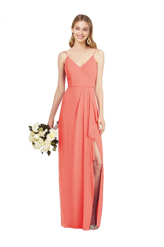 Long Coral Sleeveless Trumpet Formal Dress / Bridesmaid Dress Leeds