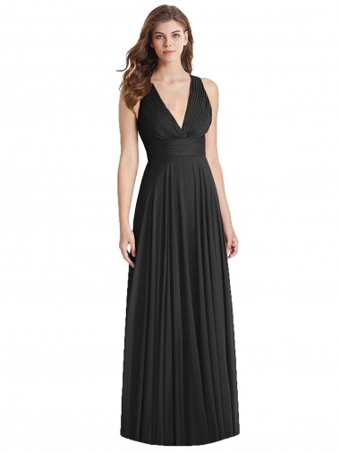 Long Black Sleeveless A-Line Open Back Soft Chiffon Bridesmaid Dress Leeds