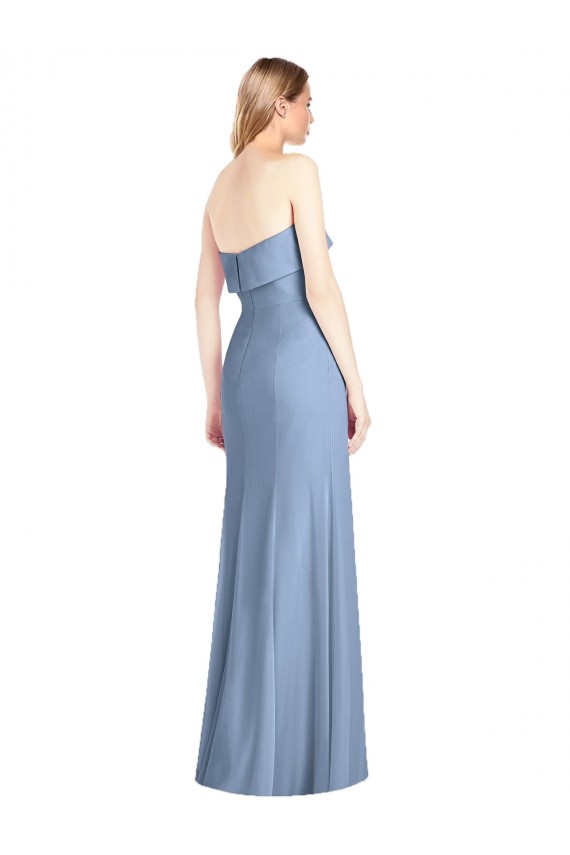 Long Dusty Blue Sleeveless Trumpet Side Slit Bridesmaid Dress Leeds