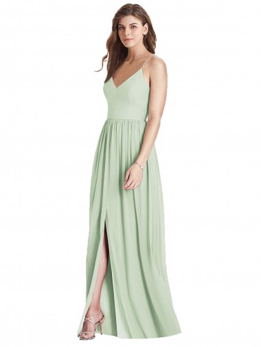 Long Sage Sleeveless A-Line Open Back Semi Formal Evening Dress / Bridesmaid Dress Leeds