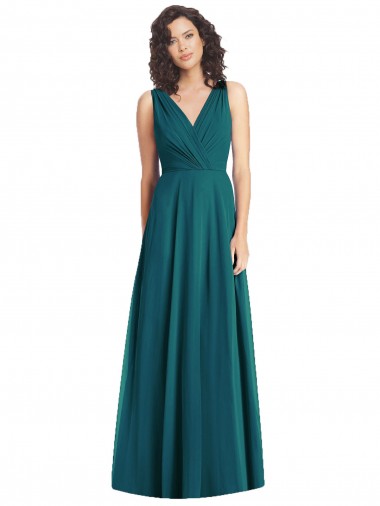 Long Hunter Sleeveless A-Line V-Back Wedding Party Dress Leeds
