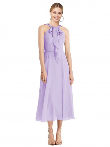 Tea length Lilac Sleeveless A-Line V-Back Prom Dress / Bridesmaid Dress Leeds