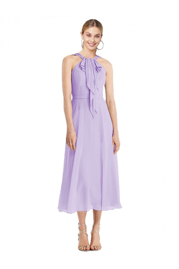 Tea length Lilac Sleeveless A-Line V-Back Prom Dress / Bridesmaid Dress Leeds