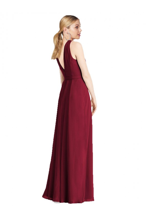 Long Royal Blue Sleeveless A-Line V-Back Soft Chiffon Bridesmaid Dress Leeds