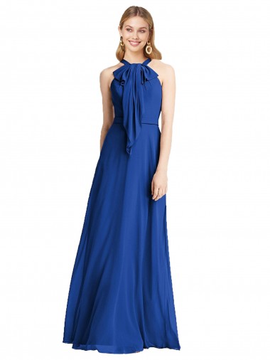 Long Royal Blue Sleeveless A-Line V-Back Soft Chiffon Bridesmaid Dress Leeds