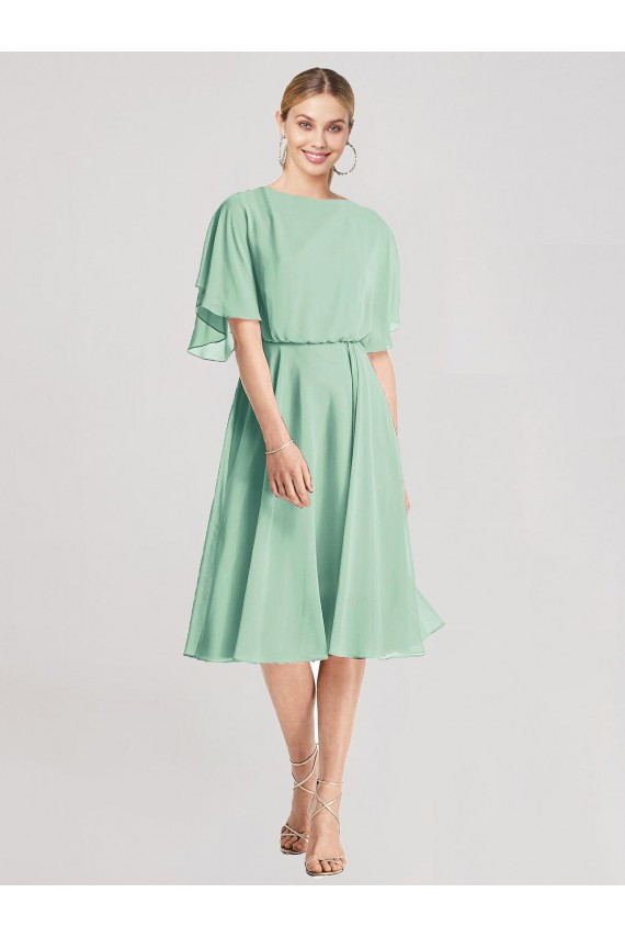 Knee Length Mint Green Flutter Sleeves A-Line Tie Back Bridesmaid Dress Leeds