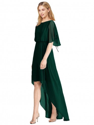 Ever Green Flutter Sleeves A-Line Tie Back High Low Bridesmaid Dress Leeds