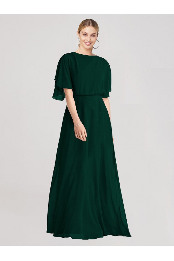 Long Ever Green Flutter Sleeves A-Line Tie Back Bridesmaid Dress Leeds