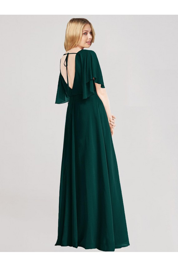 Long Ever Green Flutter Sleeves A-Line Tie Back Bridesmaid Dress Leeds