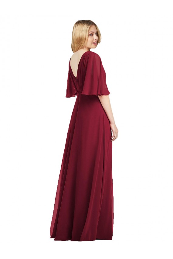 Long Smoke Green Flutter Sleeves Trumpet Bridesmaid Dress Leeds