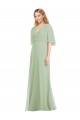 Long Smoke Green Flutter Sleeves Trumpet Bridesmaid Dress Leeds
