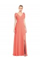 Long Coral Sleeveless Trumpet V-Back Bridesmaid Dress Leeds