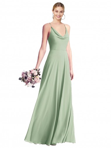 Long Sage Sleeveless A-Line Open Back Bridesmaid Dress / Evening Dress Leeds